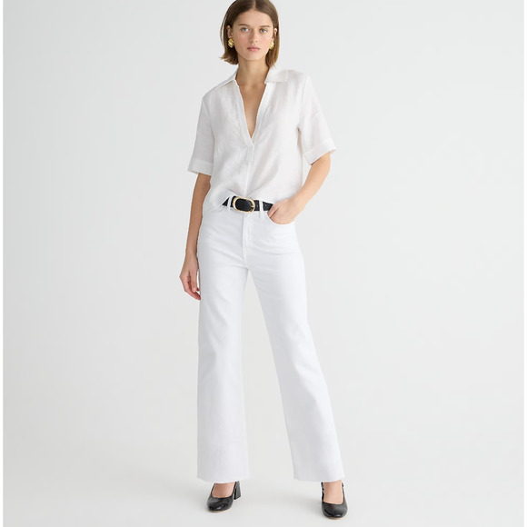 J.Crew Slim Wide Leg Jean White High Waisted Classic Stretch Denim US 32 NWT - Picture 1 of 12